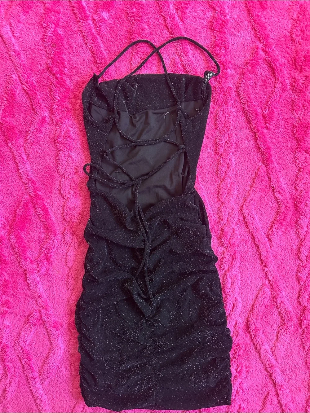 Black Sparkle Cowl Neck rucched Dress